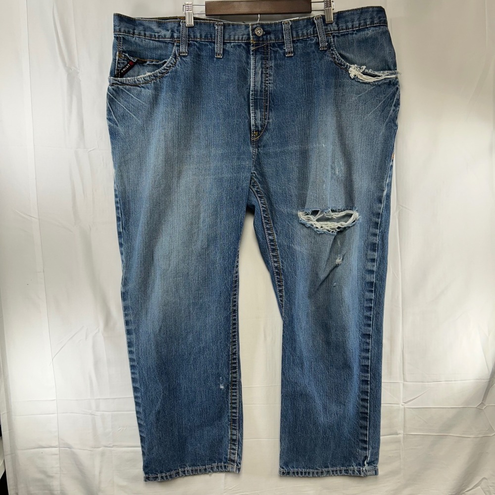 Ariat M4 Boot Cut FR Jeans Mens 48x30 Blue Distressed Flame Resistant Pants